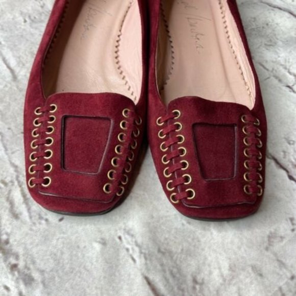 Daniel Barbara Red Square Toe Flats Made In Italy Suede Studded - Picture 4 of 6